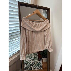 Follow The Sun Knit Off Shoulder Top Long Sleeve Blouse Womens Beige Size M Soft